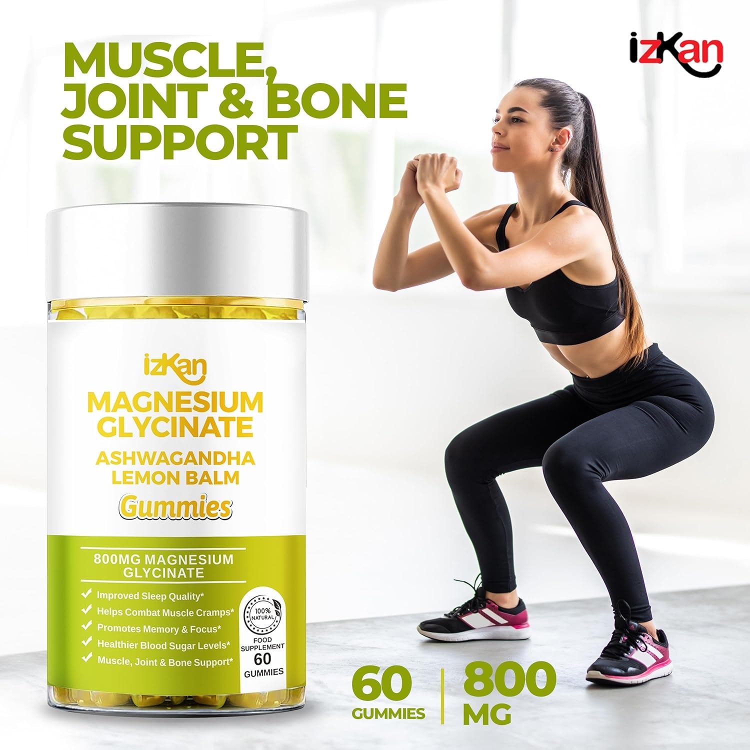 Magnesium Glycinate Gummies 800Mg - Sugar Free Magnesium Supplement with Ashwagandha, Lemon Balm Extract & Coq10 for Calm Mood & Muscle, Sleep Support - 60 Gummies (Pineapple Flavor) (1)