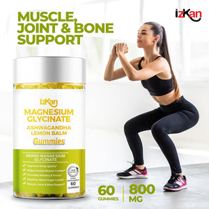 Magnesium Glycinate Gummies 800Mg - Sugar Free Magnesium Supplement with Ashwagandha, Lemon Balm Extract & Coq10 for Calm Mood & Muscle, Sleep Support - 60 Gummies (Pineapple Flavor) (1)