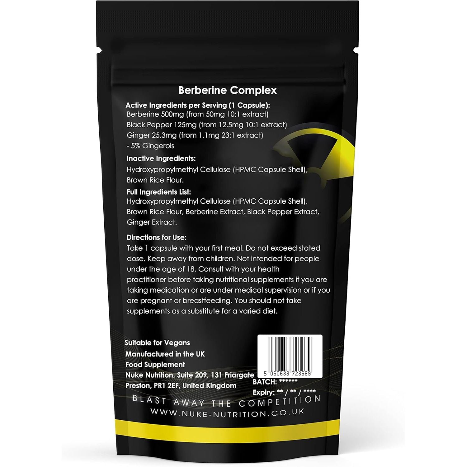 Nuke Nutrition Berberine Supplement 500Mg | 60 Capsules