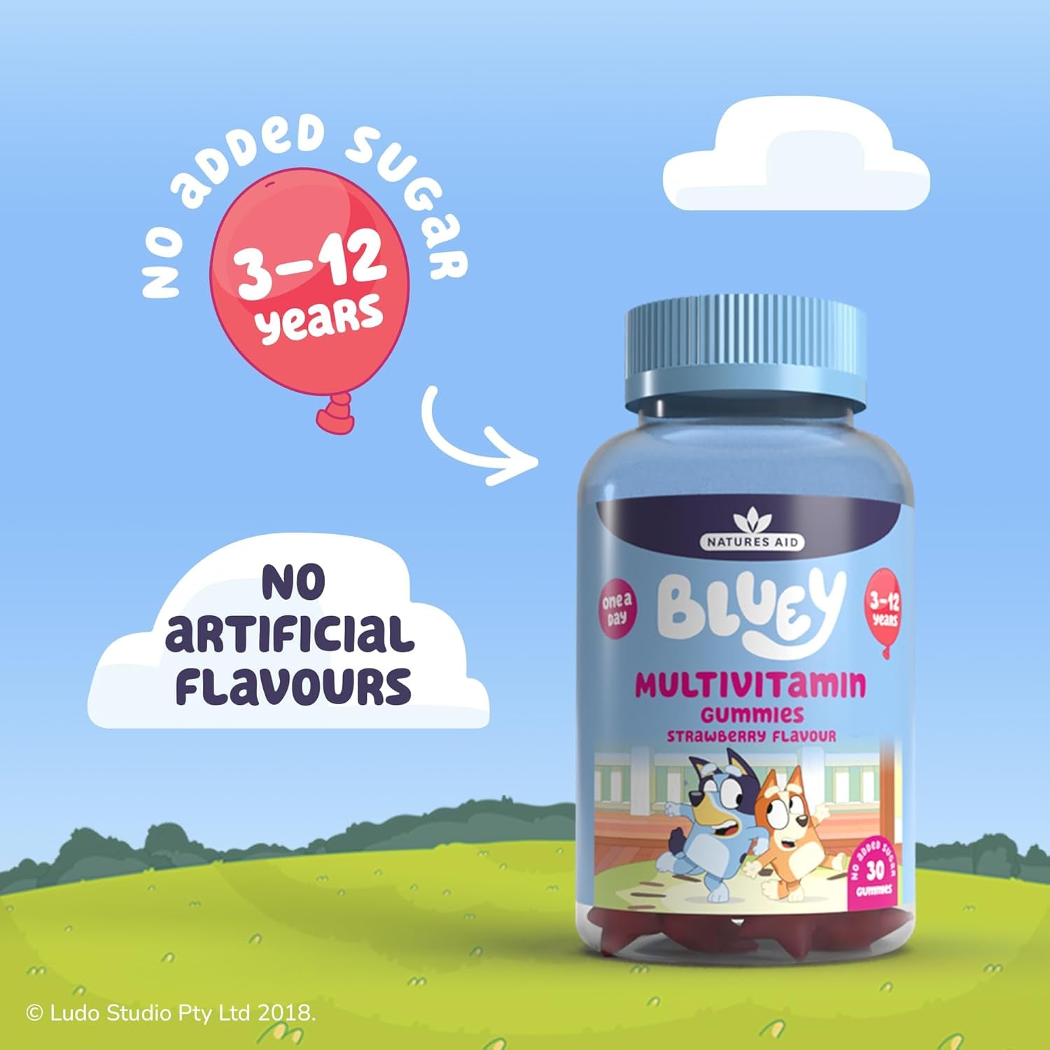 Bluey Kids Multivitamin Gummies - 14 Essential Vitamins & Minerals to Support Growing Bodies, Immunity & Tiredness - Strawberry, No Added Sugar, Vegan, Gluten Free - 30 Gummys for Children Ages 3-12
