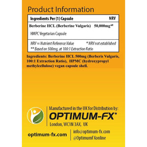 Berberine HCL 50,000 Mg Pure Natural Extract - 500 Mg at 100:1 – 120 High Strength Capsules