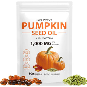 Pumpkin Seed Oil Capsules, 2-In-1 Formula for Hair Strength, Pumpkins Seed Extract Powder, 1000Mg Pure Cold-Pressed, Natural Skin & Heart Care, 300 Softgels