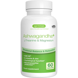 Igennus Advanced Ashwagandha KSM-66 Stress Support Complex 600Mg with L-Theanine & Magnesium, B-Vitamins & Zinc, Clean Label, Root-Only Extract 5% Withanolides, Vegan, 30 Servings