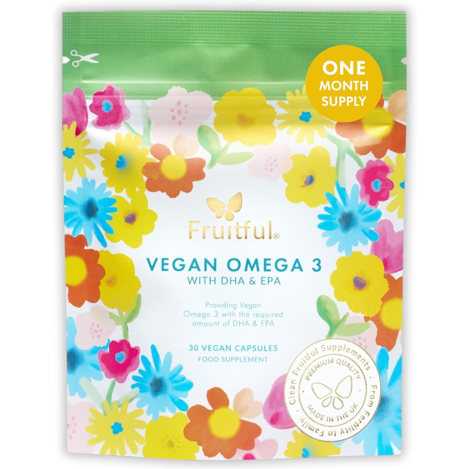 Fruitful Vegan Omega 3 with DHA & EPA – EU Algae Supplement for Fertility Support & Antioxidants – Pregnancy Supplement for Women – Pure Formula – 30 Day Supply