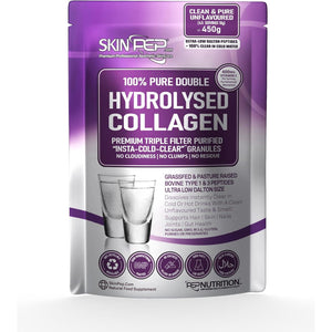 Collagen Powder 450G (+ 400Mg VIT C per 10G) Ultra Premium Double Hydrolysed Bovine Collagen Peptides by Skinpep - Halal Certified - 8 Essential Amino Acids, Collagen Supplements, Made in UK