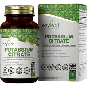 Ezyleaf Potassium Citrate | 180 High Strength Potassium-Capsules - 1000Mg Citrate per Serving | Potasium Supplements | Clean, No Fillers Formula | Vegan, Non-Gmo Gluten & Allergen Free | UK