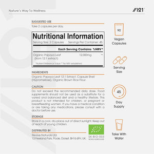 Organic Papaya Leaf Extract 12,000Mg - High Strength Carica Papaya Extract – 90 Vegan Capsules – Resealable and Recyclable Pouch by Alpha01