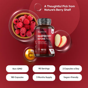 Raspberry Ketone plus 4280Mg - 180 Vegan Capsules - with Apple Cider Vinegar, Vitamin C, Caffeine & Green Tea - 3 Months Supply - Keto & Low Carb Diet-Friendly Raspberry Ketones Supplement