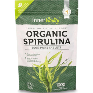 Organic Spirulina 1000X Pure Easy to Swallow Tablets - Rich in Essential Vitamins & Minerals by Inner Vitality