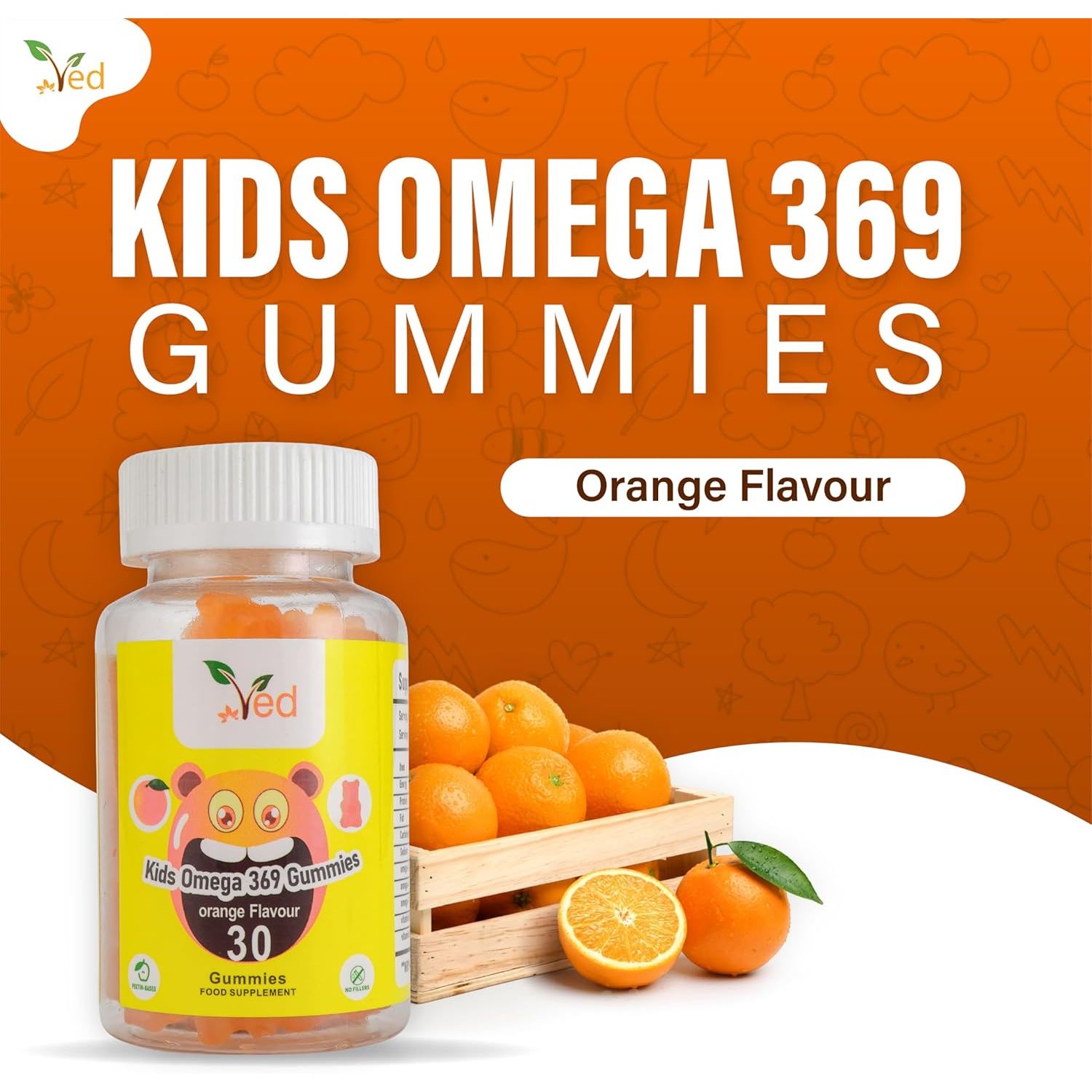 Omega 3 6 9 Gummie Kids,15 Day Supply, Natural Orange Flavour, 30 Chewable Vegan Gummies, Vegetarian Friendly, Energy & Immune System, Kids Omega 3 6 9 Gummies, GMO & Gluten Free.