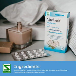 Schwabe Pharma - Niteherb - Valerian Root Extract 150Mg - Traditionally Used for Sleep Disturbances - Traditional Herbal Medicinal Product - 30 Tablets