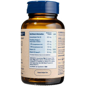 Wiley'S Finest Wild Alaskan Fish Oil Vitamin K2 Softgels - 500Mg of EPA and DHA Omega-3S for Bone and Heart Health Support - 60 Softgels (60 Servings)