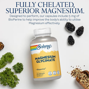 Solaray - Magnesium Glycinate 3180Mg - 120 Vegan Capsules - High Strength Mag Bisglycinate Supplement - with Added Bioperine Black Pepper for Gentle Digestion - Lab Verified