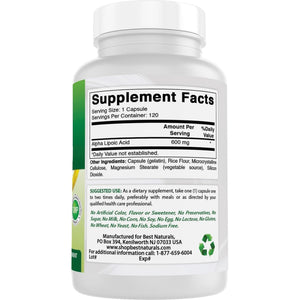 Best Naturals Alpha Liopic Acid 600 Mg 120 Count - ALA Alpha Lipoic Acid Powerful Antioxidant