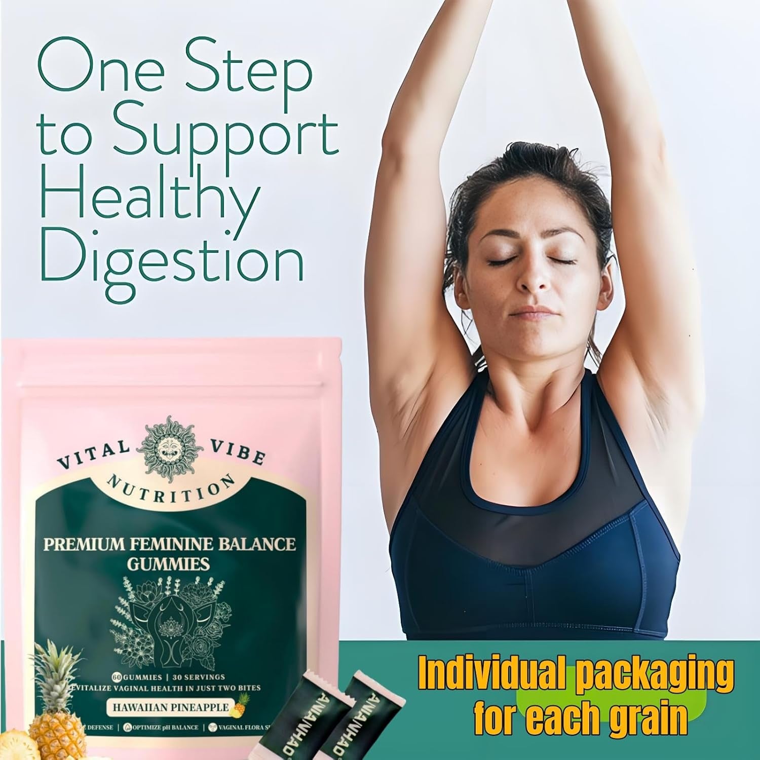 Probiotics Source Feminine Gummies - Vaginal Feminine Balance Gummies for Women of All Ages - Immune Support & PH Balance - Hawaiian Pineapple Flavor - Vegetarian Friendly,Vegan (1Bags/60Grain)