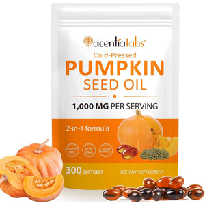 Pumpkin Seed Oil Capsules, Pumpkin Seed Oil Capsules Cold-Pressed 1,000 Mg per Serving, Supports Prostate Function, Hair Health, Rich in Essential Fatty Acids & Zin
