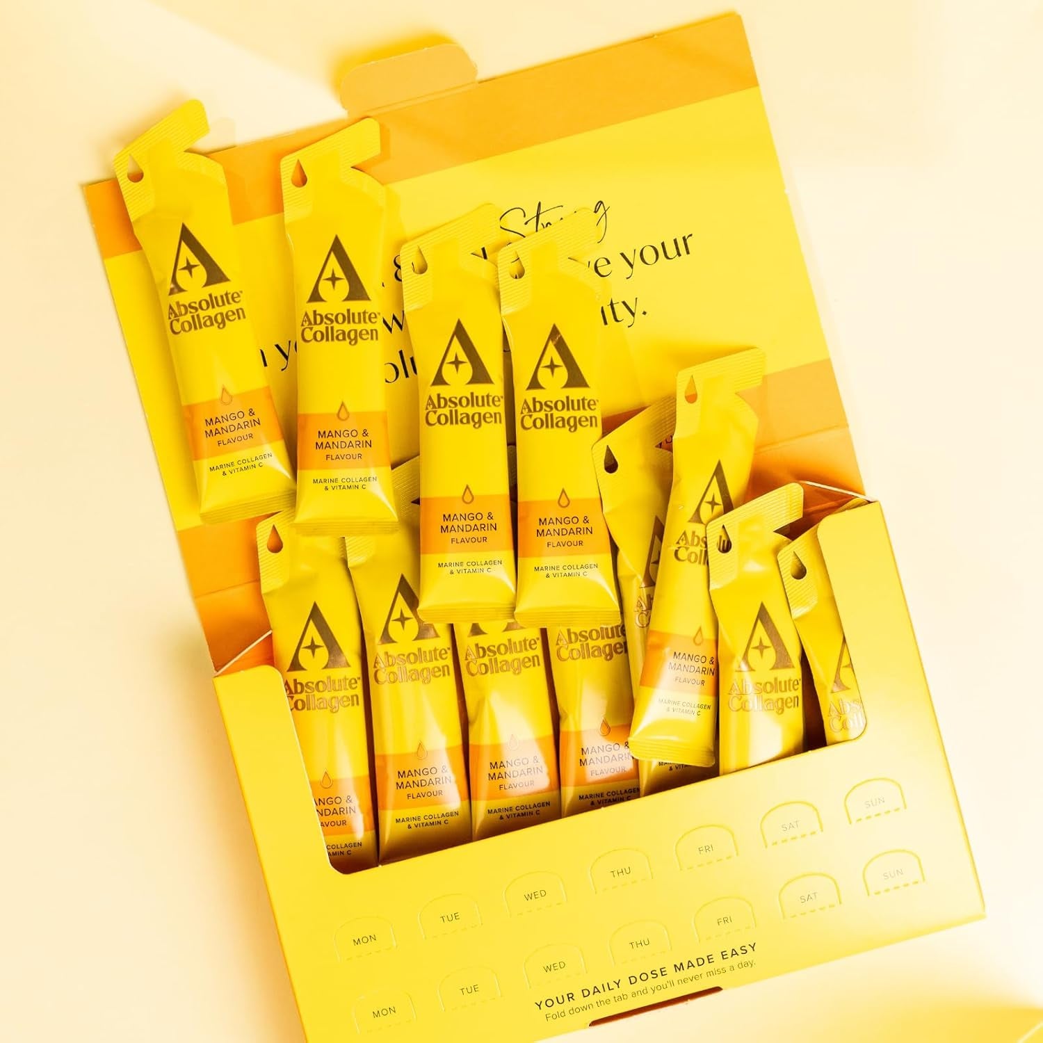 Absolute Collagen Marine Liquid Collagen Supplement for Women, 8000Mg High-Strength Collagen with Vitamin C, Sugar-Free, for Skin, Hair & Nails, Mango & Mandarin Flavour, 14 Sachets per Box