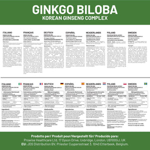 Ginkgo Biloba and Korean Ginseng Tablets 16000Mg 180 Vegan Tablets | Ginkgo 12000Mg & Korean Ginseng Root 4000Mg Supports Cognitive Function & Mental Performance | UK Manufactured by Prowise