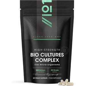 Bio Cultures Complex Probiotics - 100 Billion CFU - 20 Live Bacterial Cultures - 60 Vegan Capsules for Women & Men - Lactobacillus Acidophilus, Gasseri, Rhamnosus & Reuteri - by Alpha01