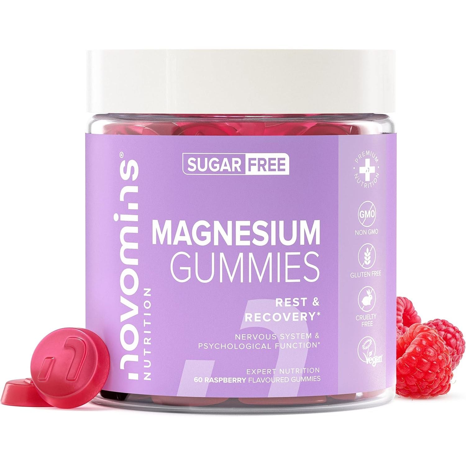 Magnesium Gummies – 1636 Mg Magnesium Citrate Providing 180Mg of MG - Sugar Free - Vegan – 1 Month Supply - Gluten Free - Chewable Supplements – Made by Novomins