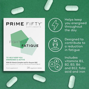 Prime Fifty Fighting Fatigue Supplement – 28 Day Supply – Energy Tablet with Vitamin B12, Magnesium & Iron for over 50S – Co-Enzyme & C, D & B Vitamin Tablets for Tiredness & Fatigue