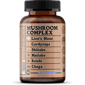 Mushroom Complex 60 Gummies, Lion’S Mane, Cordyceps, Shiitake, Maitake, Reishi, Chaga with Ginkgo Biloba and Elderburry Extract, Sugar Free