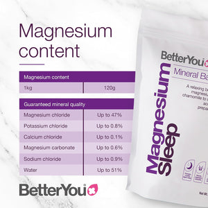 Betteryou Magnesium Sleep Mineral Bath Flakes | Zechstein Magnesium Infused with Lavender & Chamomile to Soothe Aching Muscles | Relaxing Essential Oils for Deep Sleep | 1Kg
