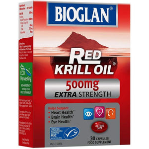 Bioglan Red Krill Oil | 500Mg | High in Omega-3 | EPA & DHA | Help Support Heart Eye & Brain Health | One Month Supply | 30 Capsules
