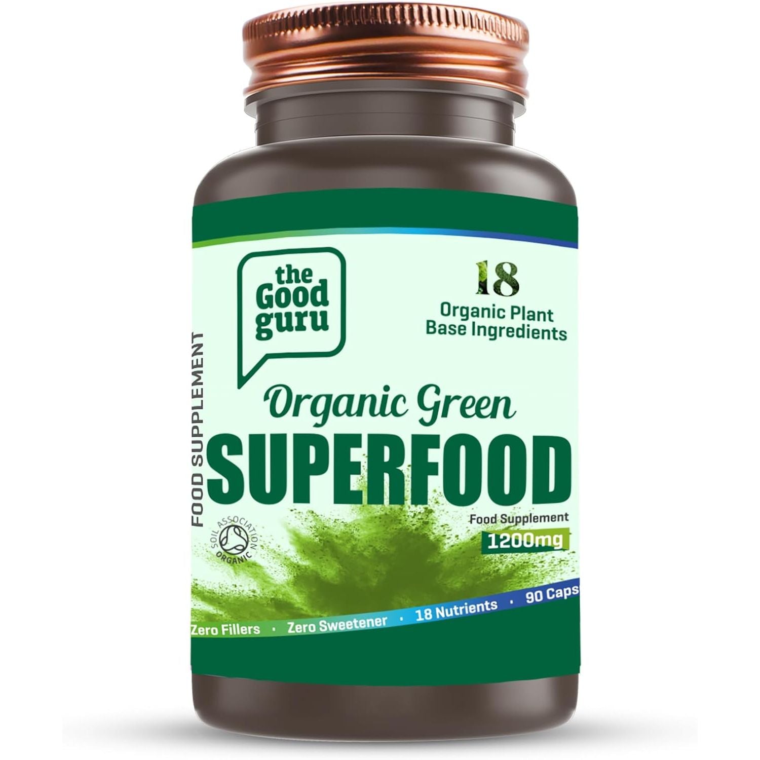 The Good Guru Organic Green Superfood Supplement Capsules - 90 Capsules with 18 Nutritious Ingredients