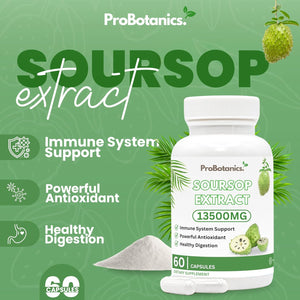 Organic Soursop Capsules | Full Spectrum 13500Mg 30:1 Extract per Serving | Potent Antioxidant & Immune Support - 60 Capsules