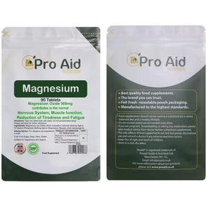 Magnesium 500Mg Tablets 90 Pack by Proaid | Vegan & Vegetarian | 3 Months Supply | Made in UK | Easy to Swallow 11Mm Tablets