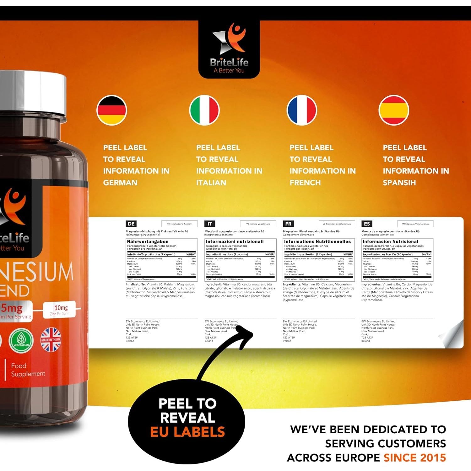 BL Magnesium Malate, Glycinate & Citrate Triple Complex | 90 Magnesium Capsules - 375Mg Citrate, Malate & Glycinate with Zinc, Calcium & Vitamin B6 | Non-Gmo, Dairy & Gluten Free