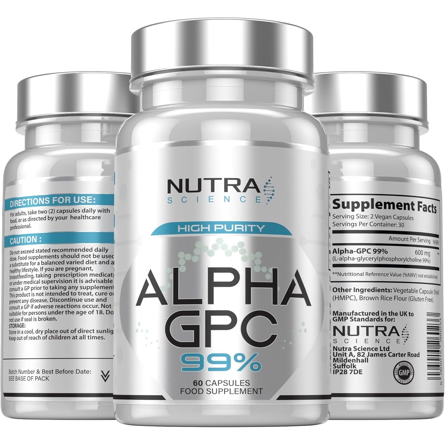 Alpha GPC 99% Concentration | High Purity Alpha GPC Nootropics Brain Support Supplement 600Mg | 60 Vegan Capsules