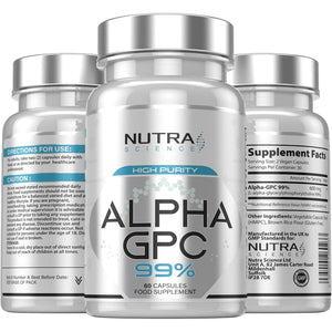 Alpha GPC 99% Concentration | High Purity Alpha GPC Nootropics Brain Support Supplement 600Mg | 60 Vegan Capsules