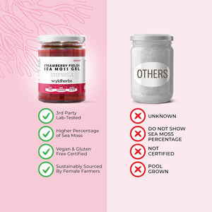 Wyld Herbs All-Natural Strawberry Infused Sea Moss Gel | 100% Wildcrafted Dr Sebi Sea Moss | Superfood Rich in Minerals, Proteins & Vitamins - Vegan & Gluten Free Sourced from the Caribbean 300ML