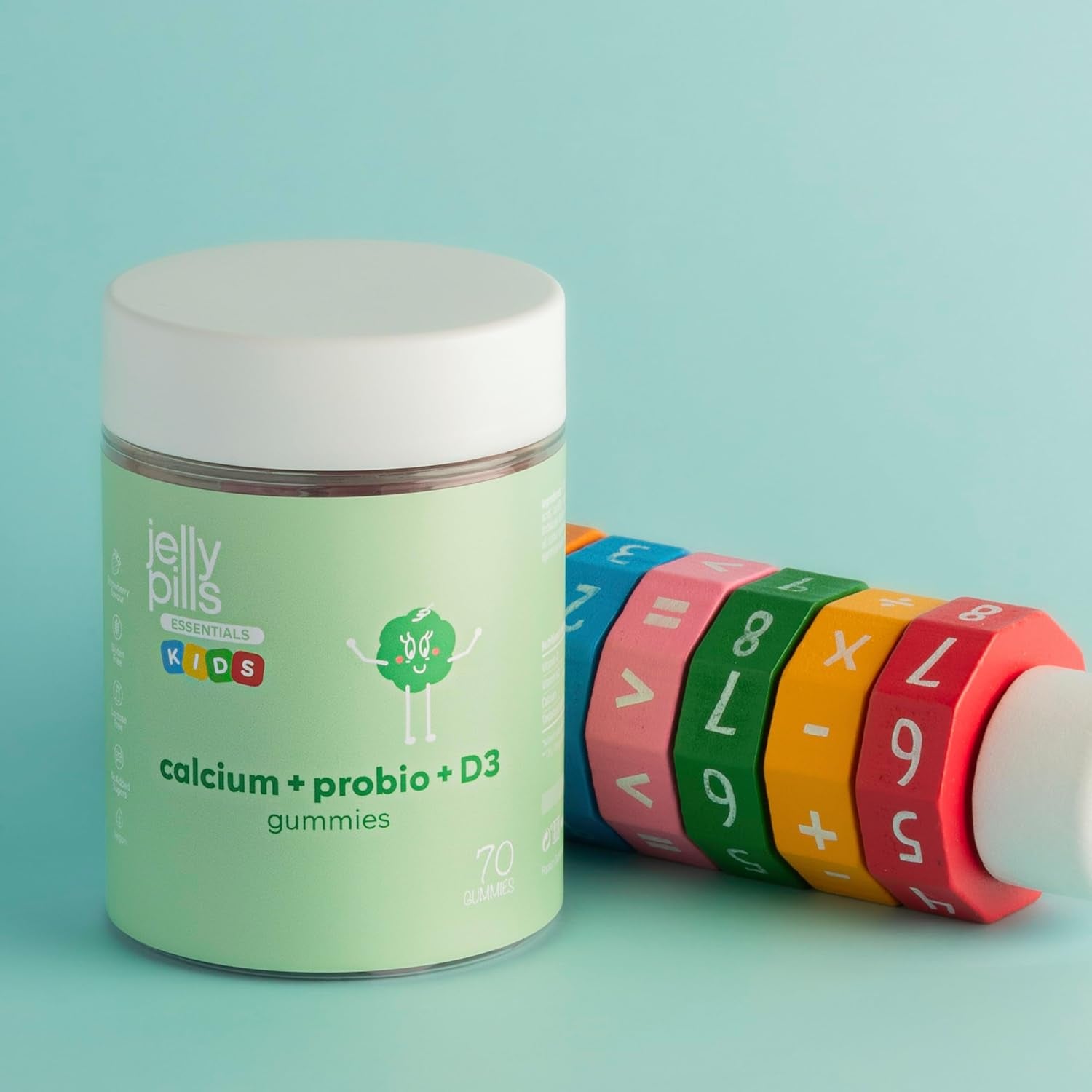 Jelly Pills Calcium for Kids + Probiotics & Vitamins D3 and K2-70 Vegan Gummies - No Added Sugars - Strawberry Flavor - Bone & Teeth Support