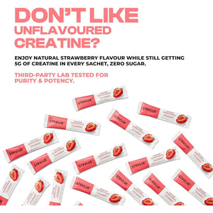 Creatine Monohydrate | Lab Tested | 30 Travel Sachets, 5G Creatine Each | Natural Strawberry Flavour | Zero Sugar | Supports Muscle Growth, Strength, Recovery, Cognition & Performance | for Men&Women