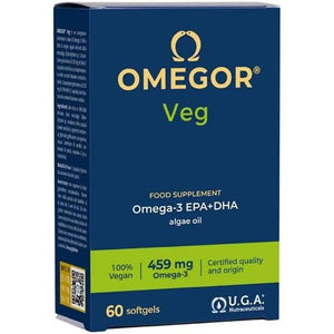 Vegan Omega 3 OMEGOR Veg - Algae Oil Omega3 Capsules Certified by IFOS and Vegan Society - 250Mg EPA and 125Mg DHA with Vitamin E (60 Caps)