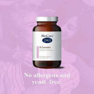 Biocare B Complex | Vitamins B1, B2, B3, B5, B6, B12, C & Biotin for Energy, Nervous & Hormone Support | Suitable for Vegetarians and Vegans | 90 Capsules