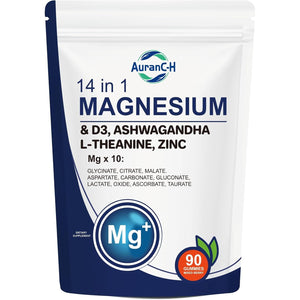 90 Count Magnesium Glycinate & Citrate Gummies – 14 in 1 Magnesium & D3, Ashwagandha L-Theanine, Zinc – Cortisol Supplements for Women – Sugar-Free Vegan Non-Gmo