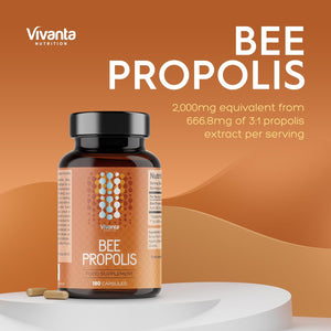 Bee Propolis - 2000Mg Propolis Equivalent per Serving - 3 Month Supply (180 Capsules / 90 Servings) - Natural Food Supplement - Bee Propolis Capsules