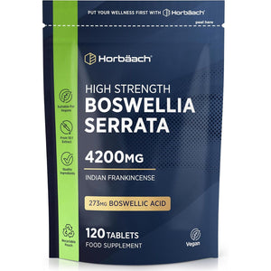 Boswellia Serrata Extract 4200Mg | 65% (273Mg) Boswellic Acid | 120 Vegan Tablets | Indian Frankincense Supplement | by Horbaach