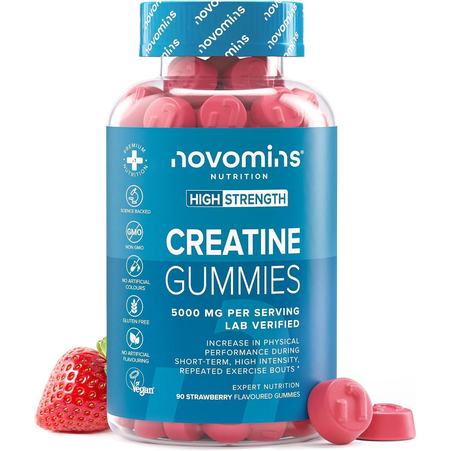 Creatine Gummies - 5000Mg Lab Verified - High Strength Monohydrate Gummies - Increase Physical Performance - Alternative to Tablets, Powder & Capsules - Novomins