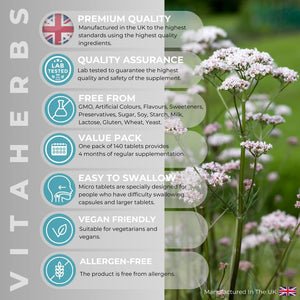 Valerin™ Valerian Root Tablets | Valerian Root Extract 200Mg | Easy to Swallow Micro Tablets | 140 Vegan Tablets | Vitaherbs - Made in the UK
