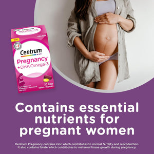 Centrum Pregnancy Vitamins for Women, Pregnancy Vitamins with DHA, Omega 3 and Folic Acid, 60 Count, 30 Day Supply