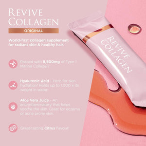 Revive Collagen Premium 8,500Mg Hydrolysed Marine Collagen Drink with Added Hyaluronic Acid & Aloe Vera for Healthy Skin, Hair, Nails & Joints | Lemon & Lime | 28 X Sachets