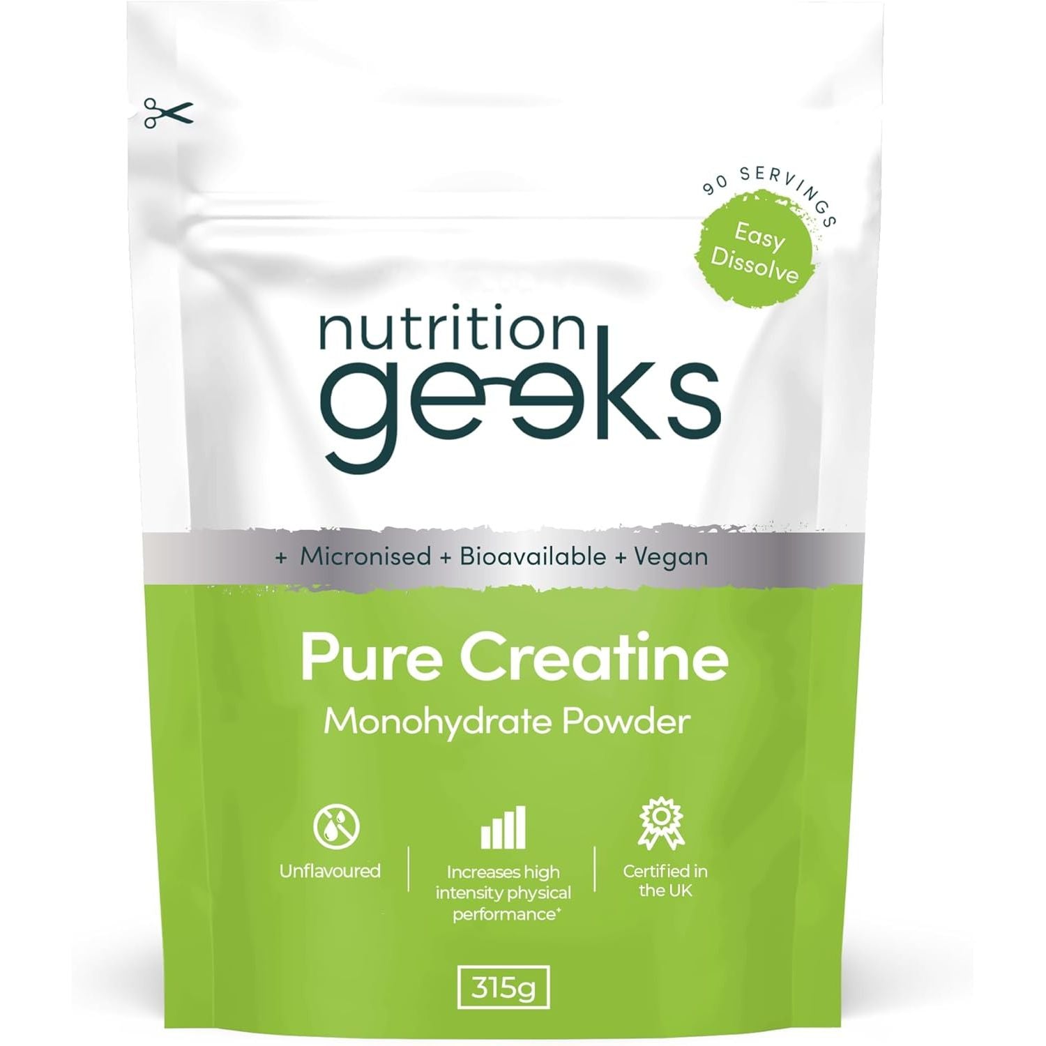 Pure Creatine Monohydrate Powder - 315G (90 Servings) - Easy Dissolve Creatine Powder, Unflavoured & Micronised (Not Creatine Gummies or Creatine Tablets), Vegan Creatine for Women and Men