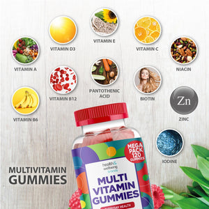 Multivitamin 120 Gummies (4 Months Supply) -Raspberry Flavour Adult Gummies with 11 Vital Vitamins & Minerals - High Strenght- Vitamin D, Zinc, Vitamin C + B - Health + Immune Support