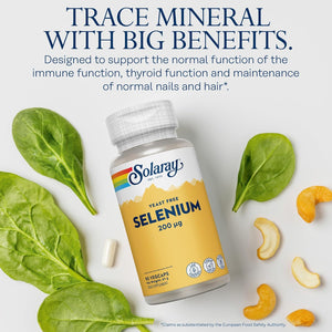 Selenium 200Mcg - 90 Vegan Capsules - High Strength Selenium Supplement for Men and Women - L-Selenomethionine - Lab Verified - Solaray