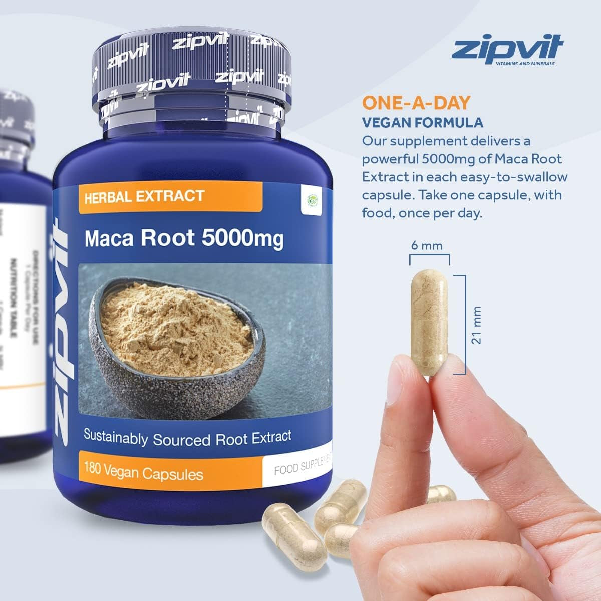 Zipvit Maca Root Capsules 5000Mg, Black Maca and Yellow Maca Combination High Strength Maca Root Powder Extract. 180 Vegan Capsules, 6 Months Supply. Vegetarian Society Approved.